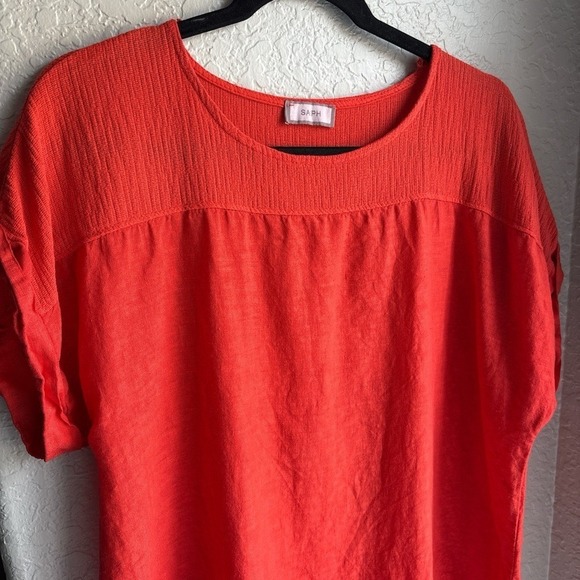 Saiph Womens Linen Short Sleeve XL Orange Lightweight Spring Peasant‎ Boho Top - Picture 2 of 8